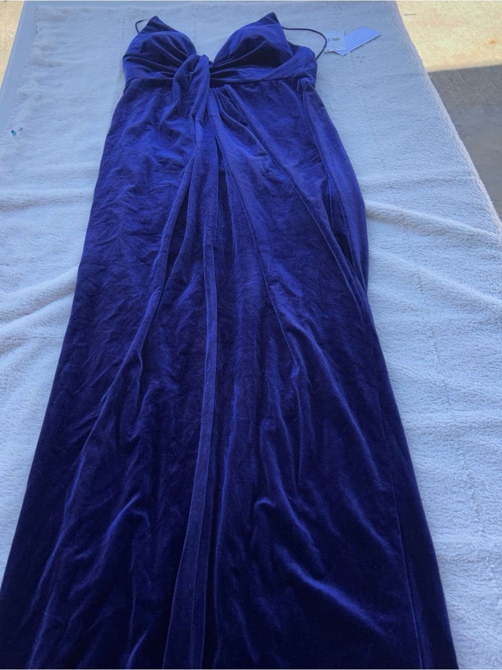 Aidan Mattox Royal Blue Velvet Plunging Maxi Gown - Picture 3 of 13